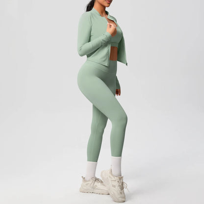 3pcs Sportswear Yoga Set Gym Sports Bra Zipper Jacket Leggings Clothes Sportswear Yoga Suits For Women Fitness Set Tracksuit