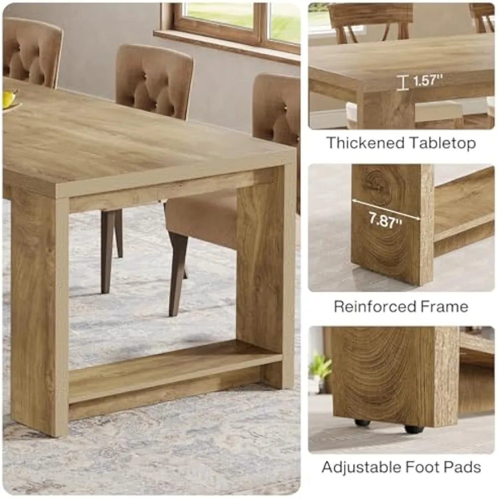 Harvest Luxe Long Dining Table – Modern Pedestal Elegance (Seats 6–8)