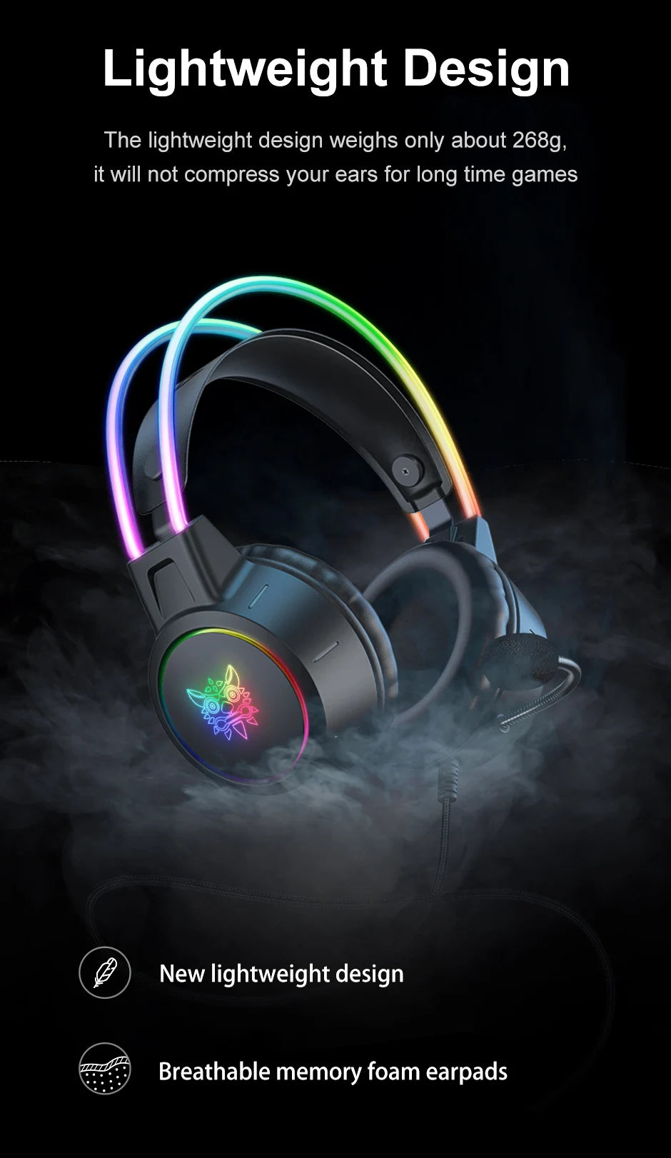 ONIKUMA X15 Pro RGB Gaming Headset – Surround Sound, Mic, & LED Lights for Immersive Play