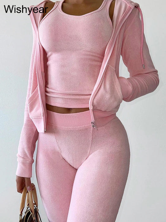 ✨  Luxe 3-Piece Tracksuit Set – Cozy Vest, Hoodie & Joggers.
