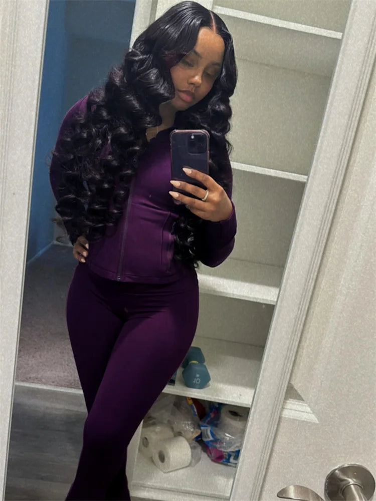 Chic & Sporty Y2K Tracksuit – Zip-Up Crop Top & High-Waist Joggers Set