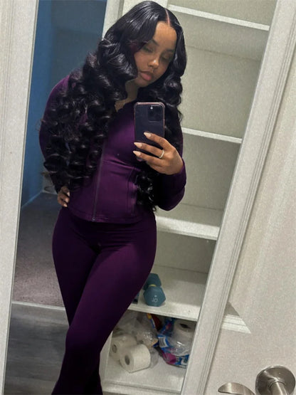 Chic & Sporty Y2K Tracksuit – Zip-Up Crop Top & High-Waist Joggers Set