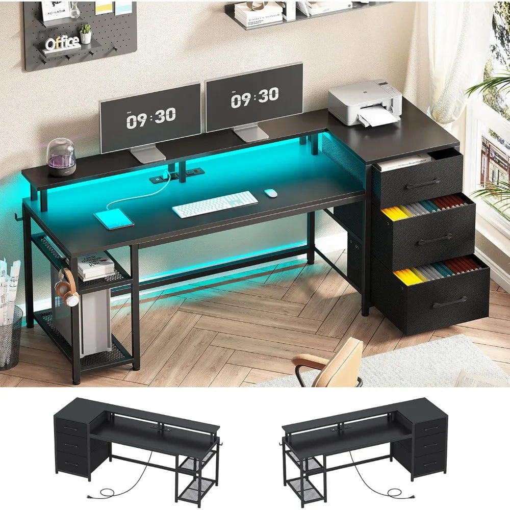 PowerCore™ RGB Desk – 59” Reversible Workstation with Drawers, LED Lights & Built-In Outlets