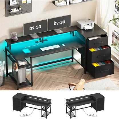 PowerCore™ RGB Desk – 59” Reversible Workstation with Drawers, LED Lights & Built-In Outlets
