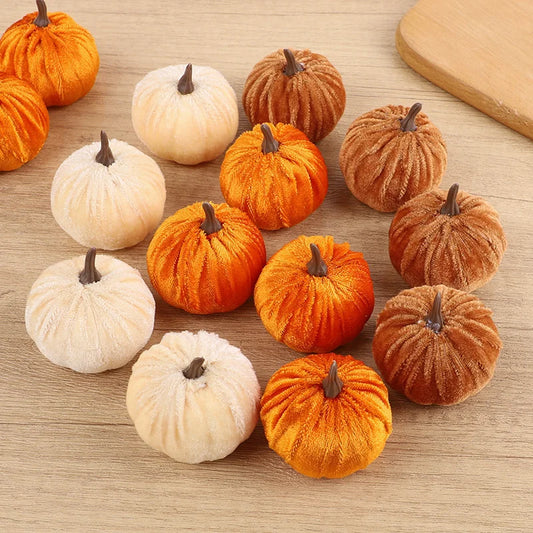 Cozy Flannel Pumpkin Set – 8/12pcs Soft Fabric Fall Decor for Autumn, Thanksgiving & Halloween Tables