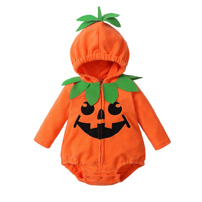 Baby Pumpkin Halloween Romper Set (Hooded + Pants + Hat)