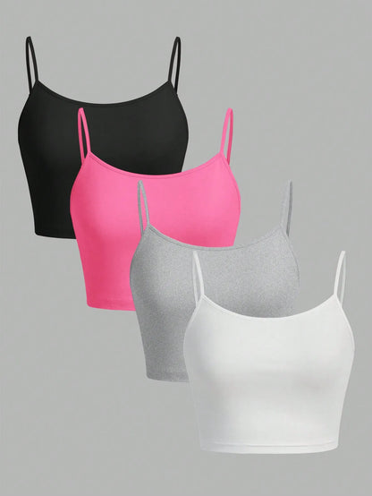 🔥 Soft & Sexy 4-Piece Cropped Tank Set – Adjustable & Comfy for Summer! ☀️💖