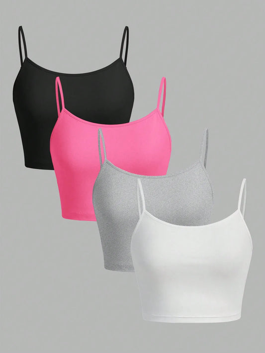 🔥 Soft & Sexy 4-Piece Cropped Tank Set – Adjustable & Comfy for Summer! ☀️💖