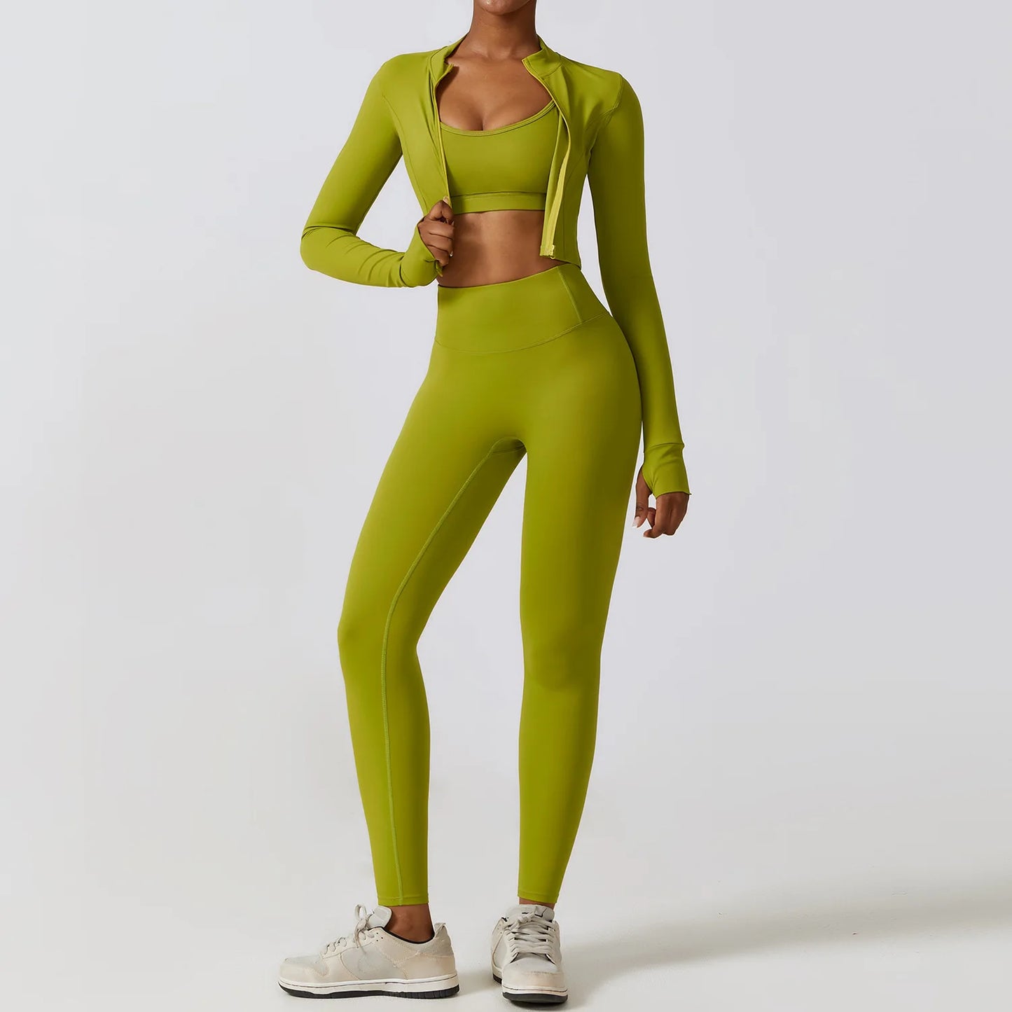Flex & Flow Seamless Yoga Set: Long Sleeve Crop Top + High-Waist Leggings