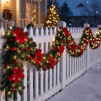 Christmas LED Rattan Garland Banner, 2.7M Artificial Xmas Tree Wreath for Home Fireplace Door Staircase Party Wall Decoration