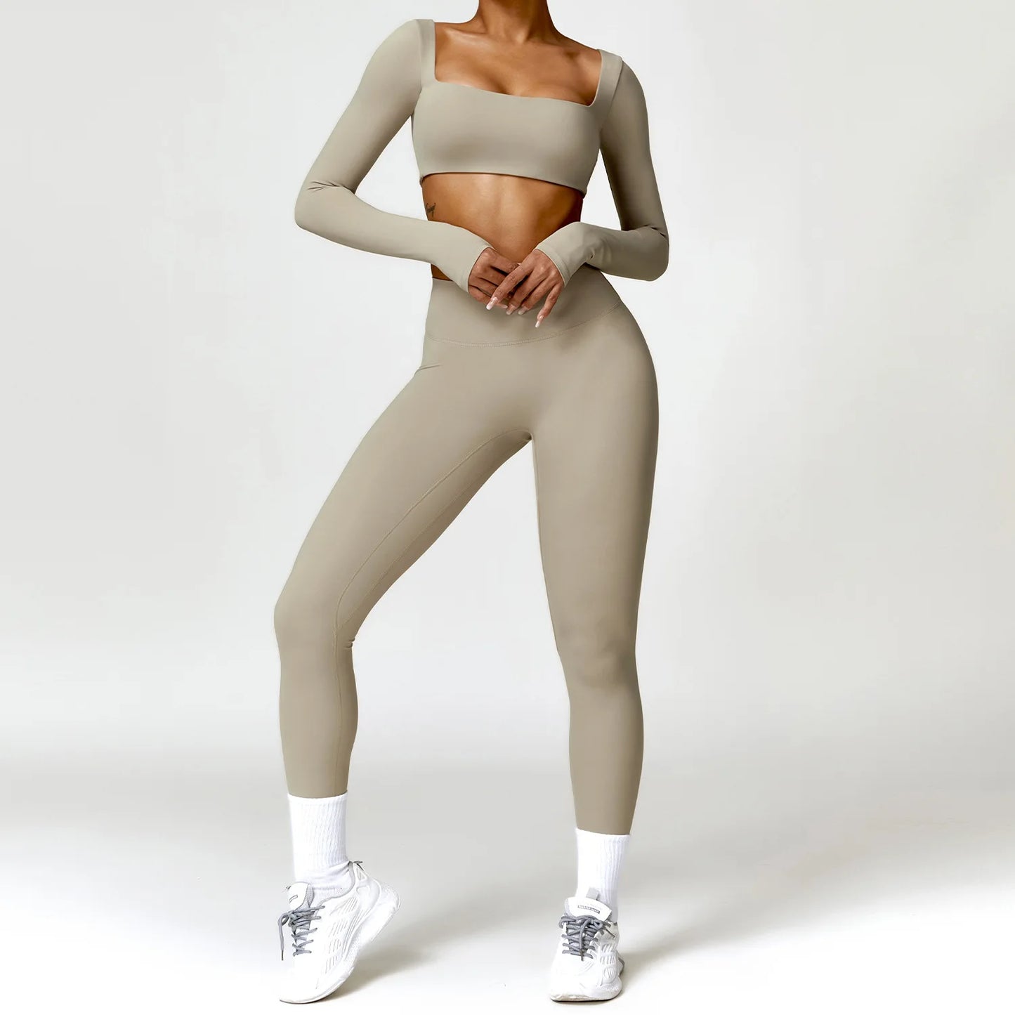 Premium 2-Piece Seamless Yoga Set – Long Sleeve Crop Top & High-Waist Leggings