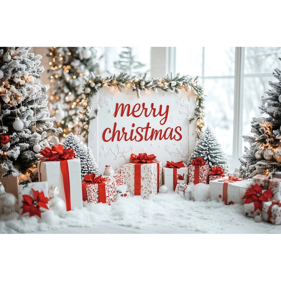 Holiday Arch Christmas Photography Backdrop – Red & Gold Festive Scene