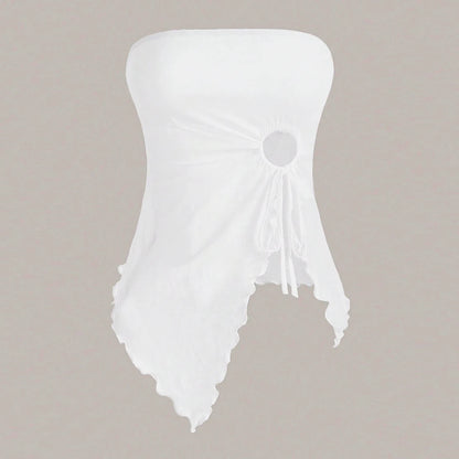 Mia Muse Asymmetrical Cut-Out Tube Tank – Trendy Off-Shoulder Sleeveless Top