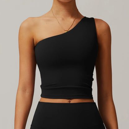 Sculpted Slay One-Shoulder Sports Bra – Padded, Push-Up, & Shockproof