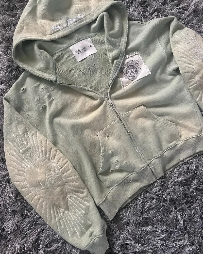 Y2K Gothic Babe Zip-Up Hoodie – Harajuku Streetwear Vibes