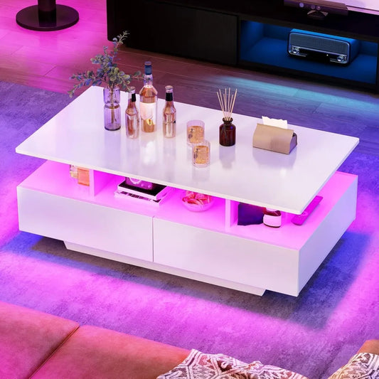 LumiLux LED Coffee Table – Modern Glossy Center Table with Storage & Mood Lighting