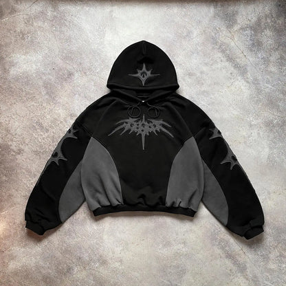 Flash Diamond Drip: Y2K Oversized Gothic Zip Hoodi