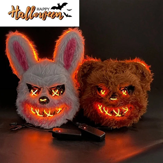 LED Horror Mask – Rabbit & Bear Light-Up Halloween Costume Props
