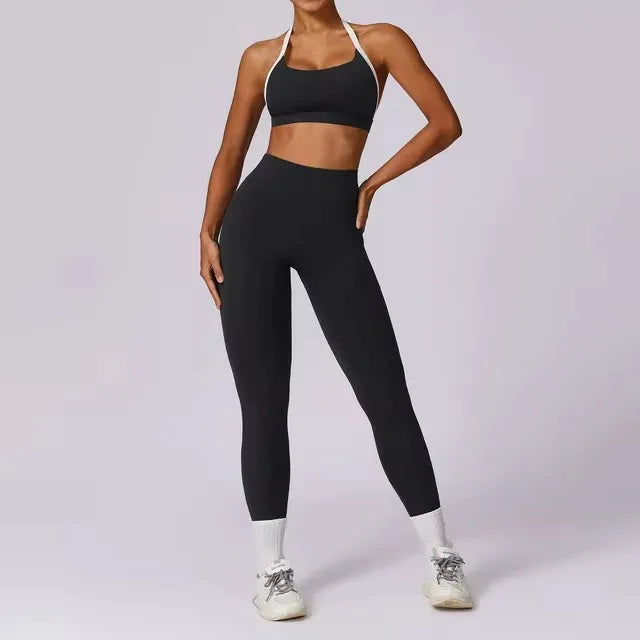 EmpowerFit 2-Piece Workout Set: Sculpting High-Waist Leggings & Long Sleeve Push-Up Sports Bra