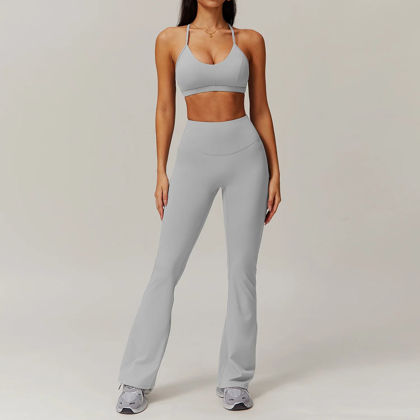 FitFlex 2-Piece Yoga Set: Long Sleeve Crop Top & High-Waist Leggings for Workout & Fitness