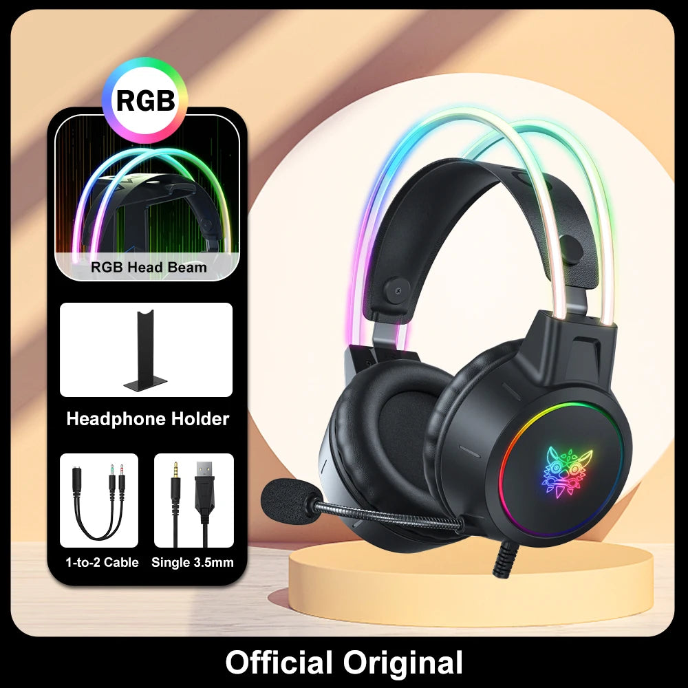 🎧 GalaxyGlow RGB Gaming Headset – LED Mic Headphones for PS5, Xbox, PC