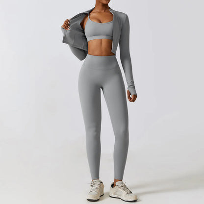Flex & Flow Seamless Yoga Set: Long Sleeve Crop Top + High-Waist Leggings