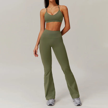 FitFlex 2-Piece Yoga Set: Long Sleeve Crop Top & High-Waist Leggings for Workout & Fitness