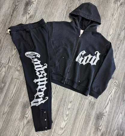 Harajuku Hip Hop Letter Embroidery High Quality Sportswear Set Y2k Zipper Hoodie Sweatpants 2-piece Set Tracksuit Jogger Suit