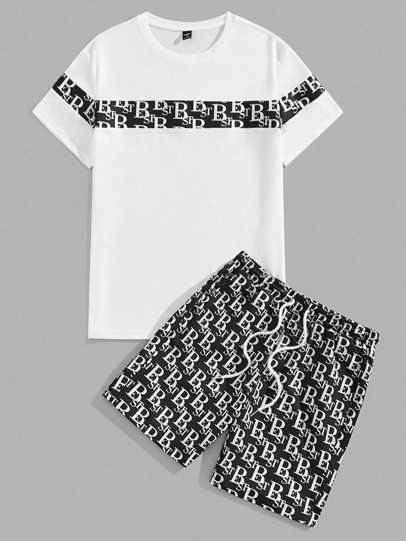 Urban Luxe 2-Piece Set – Men's Retro Streetwear Tee & Shorts Combo