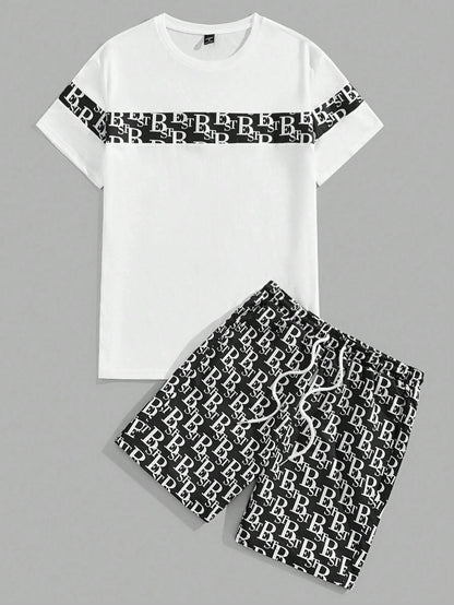 Urban Luxe 2-Piece Set – Men's Retro Streetwear Tee & Shorts Combo