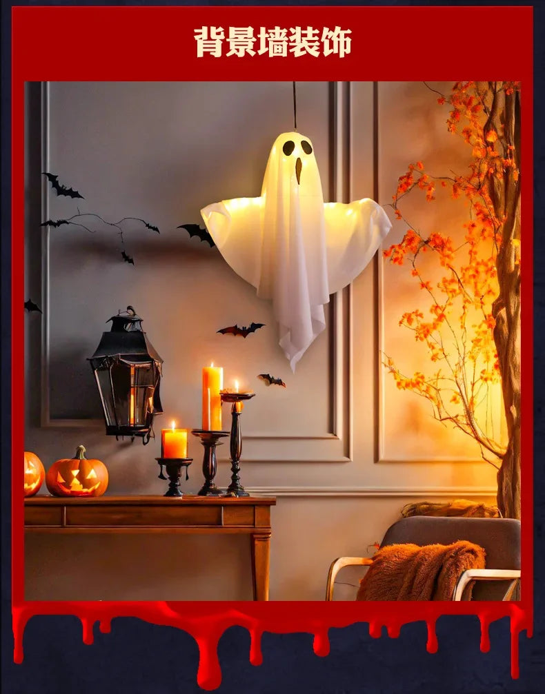 Halloween Party LED Glow Ghost Home Indoor Outdoor Decoration Supplies 2024 Haunted House Bar Hanging Horror Props with Lights