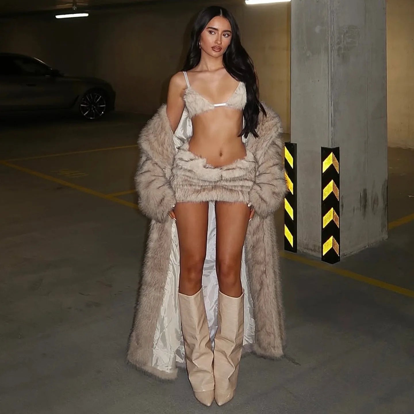 Velour Dreams 2-Piece Fur Trim Skirt Set