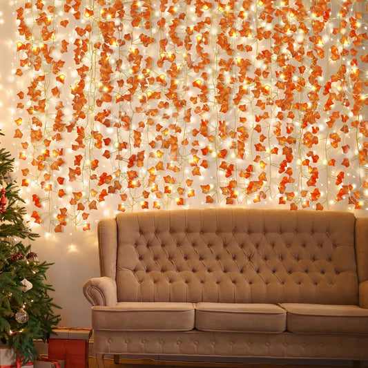 Autumn Cascade Ivy Garland – Lush Faux Vines with Fall Leaves for Mantles, Tables & Cozy Seasonal Décor