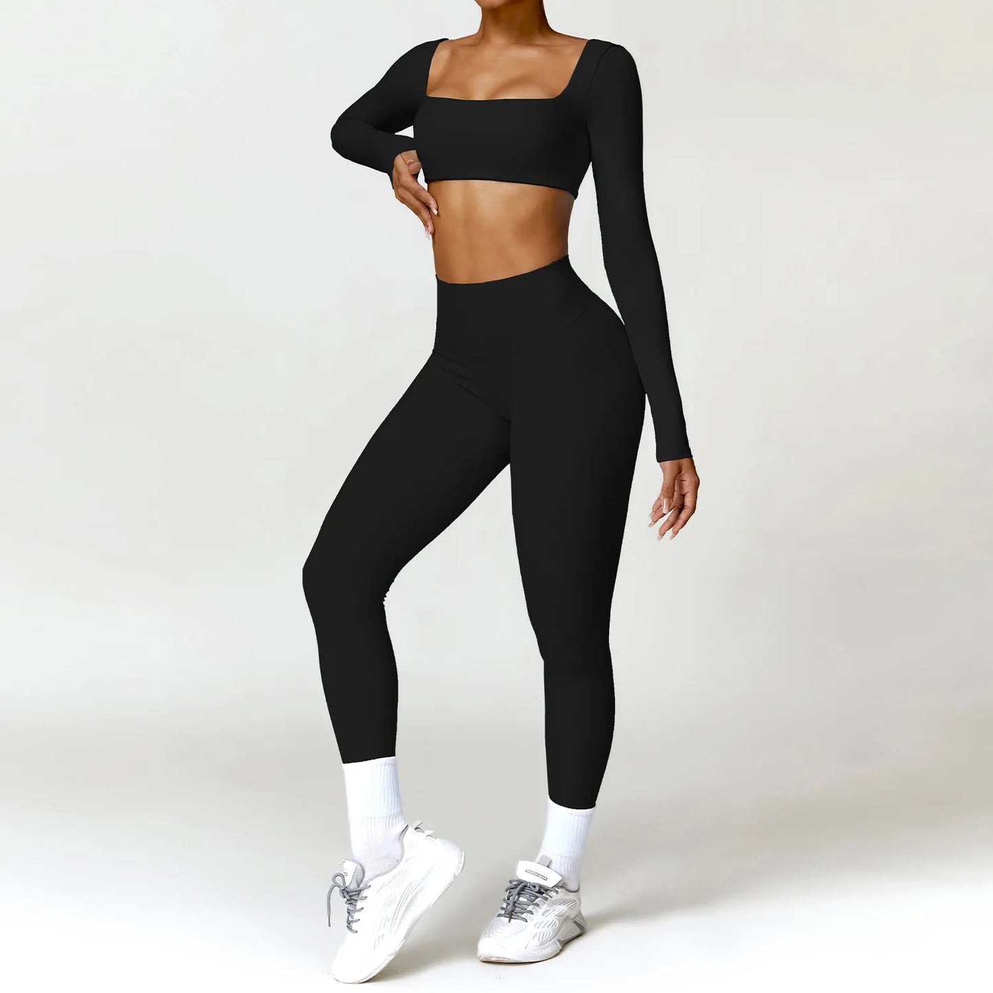 Premium 2-Piece Seamless Yoga Set – Long Sleeve Crop Top & High-Waist Leggings