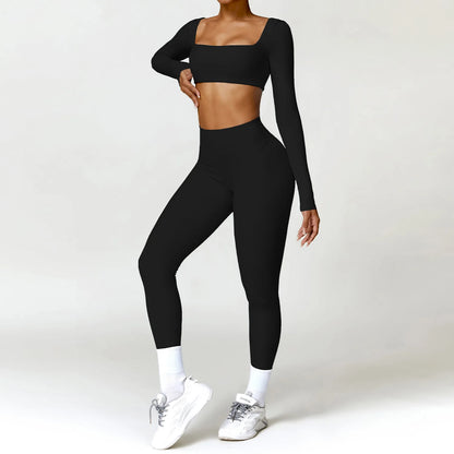 Premium 2-Piece Seamless Yoga Set – Long Sleeve Crop Top & High-Waist Leggings