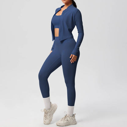 3pcs Sportswear Yoga Set Gym Sports Bra Zipper Jacket Leggings Clothes Sportswear Yoga Suits For Women Fitness Set Tracksuit