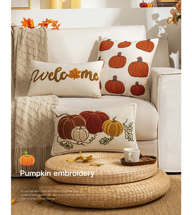 Cozy Luxe Fall Pillow Covers – Velvet Pumpkins, Autumn Embroidery & Seasonal Home Décor