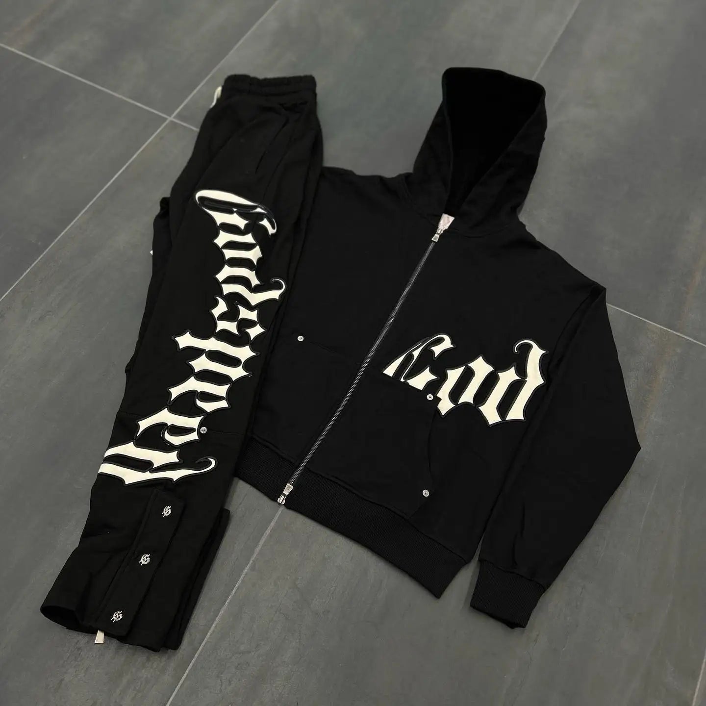 Harajuku Hip Hop Letter Embroidery High Quality Sportswear Set Y2k Zipper Hoodie Sweatpants 2-piece Set Tracksuit Jogger Suit