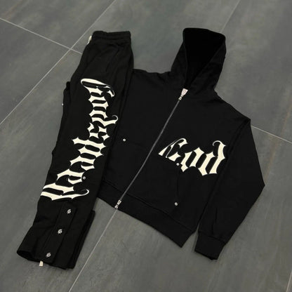 Harajuku Hip Hop Letter Embroidery High Quality Sportswear Set Y2k Zipper Hoodie Sweatpants 2-piece Set Tracksuit Jogger Suit
