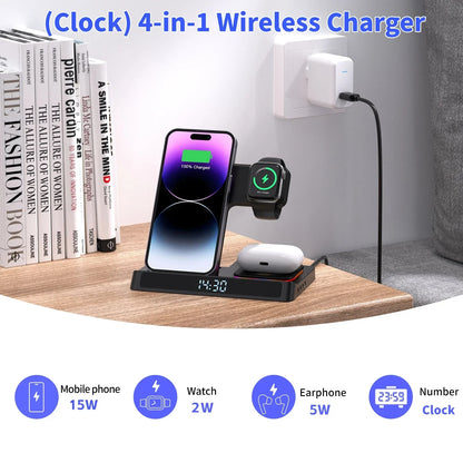 4-in-1 Foldable Wireless Charger Stand – Fast Charging Dock for iPhone 15/14/13/12, Apple Watch & AirPods