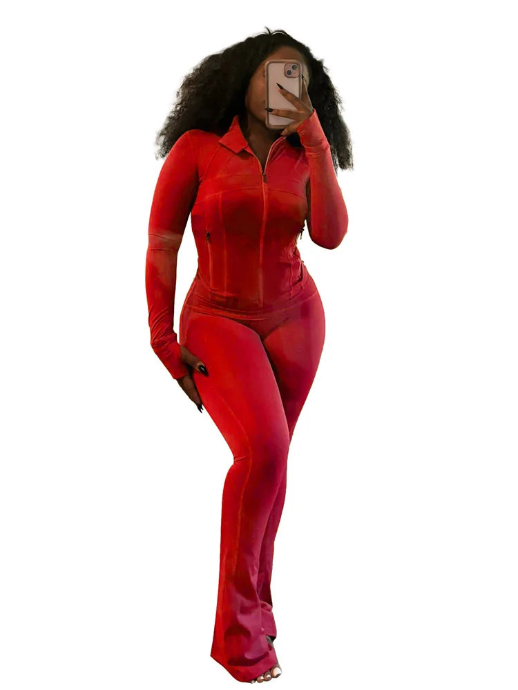 Chic & Sporty Y2K Tracksuit – Zip-Up Crop Top & High-Waist Joggers Set