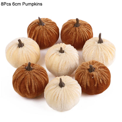 Cozy Flannel Pumpkin Set – 8/12pcs Soft Fabric Fall Decor for Autumn, Thanksgiving & Halloween Tables