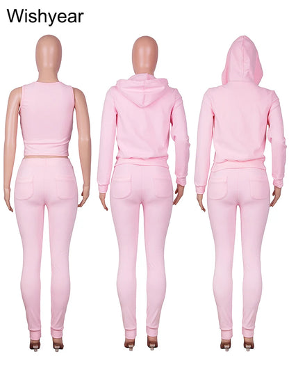 ✨  Luxe 3-Piece Tracksuit Set – Cozy Vest, Hoodie & Joggers.