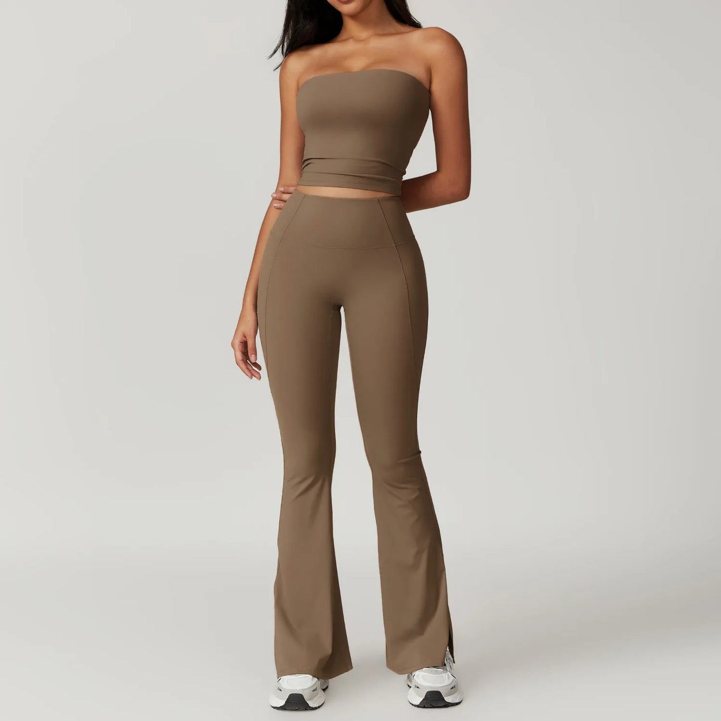 ElevateFit 2-Piece Yoga Set: High-Waist Leggings & Bell-Bottoms Sports Bra for Women - Fitness Tracksuit Activewear