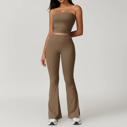 ElevateFit 2-Piece Yoga Set: High-Waist Leggings & Bell-Bottoms Sports Bra for Women - Fitness Tracksuit Activewear