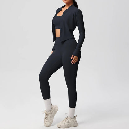 3pcs Sportswear Yoga Set Gym Sports Bra Zipper Jacket Leggings Clothes Sportswear Yoga Suits For Women Fitness Set Tracksuit