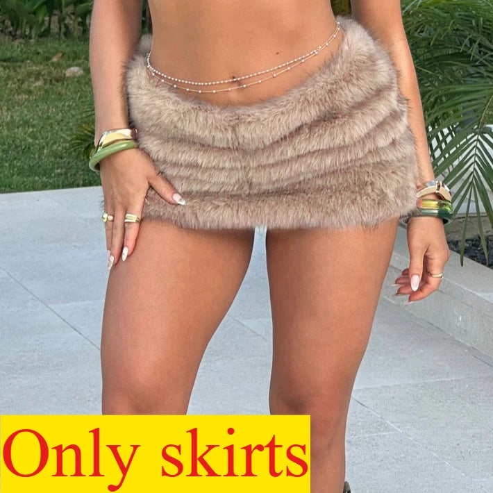 Velour Dreams 2-Piece Fur Trim Skirt Set