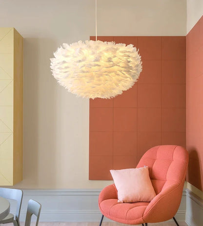 Autumn Aura Feather Chandelier – Nordic Pinecone Glow for Cozy Bedrooms & Chic Dining Spaces
