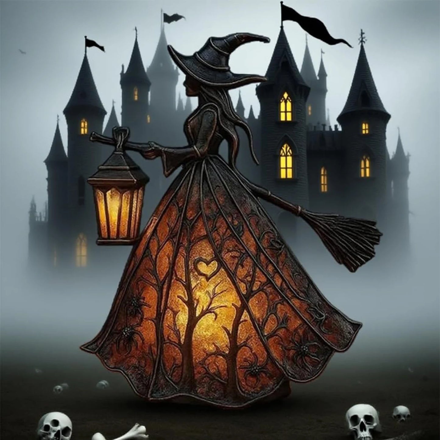 Halloween Witch Lamp  Stained Gothic Witch Hat Led Lamp  Spooky Decorative Unique Halloween Party Lighting Decorations Indoor