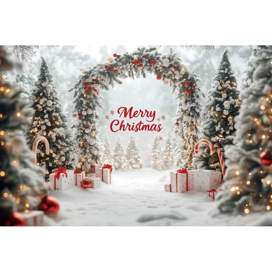 Holiday Arch Christmas Photography Backdrop – Red & Gold Festive Scene